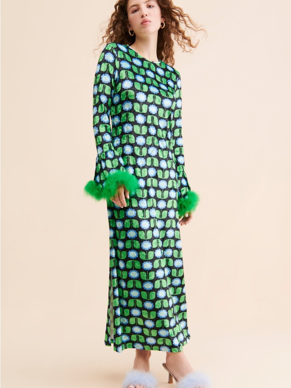 Anna Sui Velvet Daisies Green Feather Dress ✨